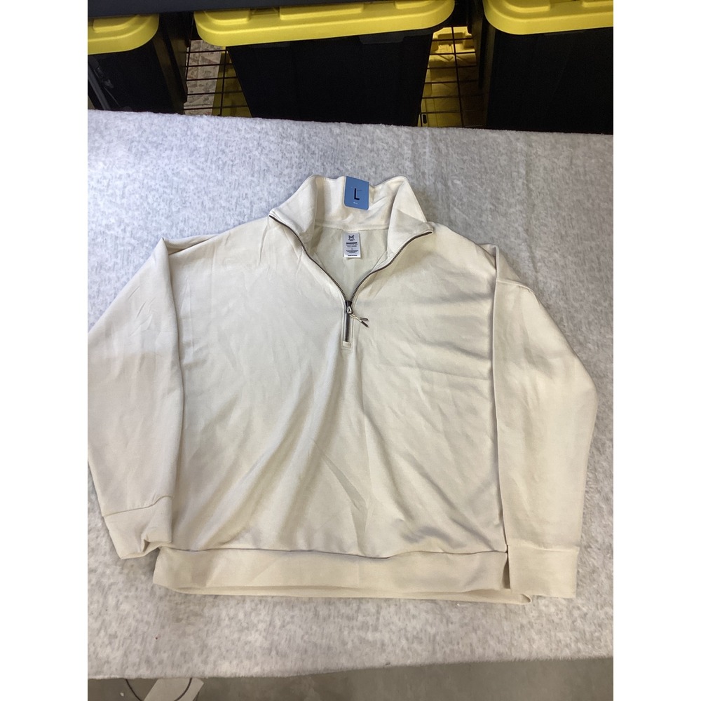 Member's Mark Mens Sandwash Quarter Zip Pullover Cream Large Recycled Modal